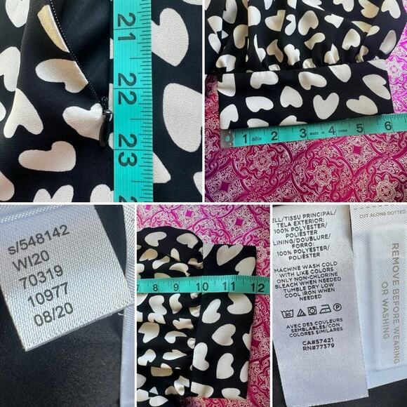 Ann Taylor Medium Knee Length Mock Neck Shift Dress Black and White Hearts - Picture 9 of 16